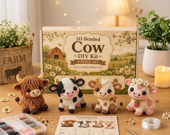 Kit de manualidades DIY de vaca con cuentas en 3D, kit de manualidades con cuentas de animales de granja, kit de cuentas de vaca de las Tierras Altas, manualidades hechas a mano de vaca kawaii, regalo para amantes de las manualidades.