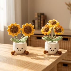 Handmade Crochet Sunflower Plant Home Office Decor Forever Flower Desk Ornament Mother's Day Gift for Her Knitted Plant Gift for Friend