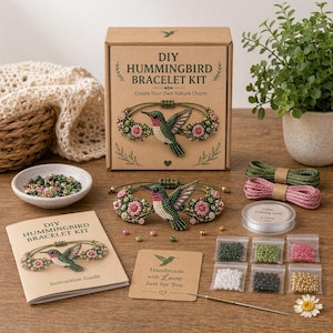 Hummingbird 3D Beaded Bracelet DIY Kit, Handmade Bird Bracelet Craft Kit, Floral Nature Charm Jewelry Making, DIY Gift for Teens Adults