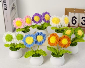 Handmade Crochet Sunflower Mini Pot Crochet Flower Gift For Her Crochet Home Decor Everlasting Blooming Sunflower Ornaments for Plant Lovers