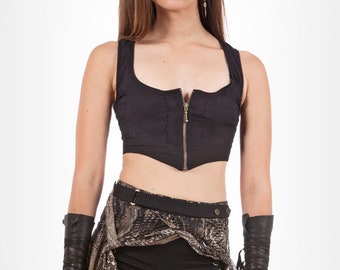 Lara crop top, Custom summer crop top, Yoga bra, Boho top, Biker crop top, Tribal clothing, Crop top, Steampunk top , Top With zipper,Sexy