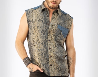 Serpent Shirt | Button up sleeveless Shirt | Party Shirt | Dressy Shirt | Burning man Shirt | Casual Shirt | Men's vest | Festival Clothing