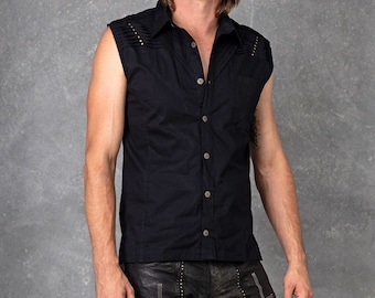 Razors shirt | Button up sleeveless Shirt | Party Shirt | Dressy Shirt | Burningman Shirt | Classy Shirt | Men's vest | Festival Clothing