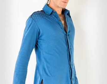 Body Art shirt / Men long sleeve / Tattoo design / Tribal shirt / Burning man top / Festival clothing / Alternative fashion / Casual smart