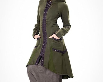 Warm long winter coat women, Burning man coat, Steampunk clothing women jacket, Festival coat with hood, Gothic clothes, Women's winter coat