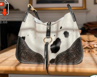 Leather Two-Tone Hobo Bag Pattern (A4/US Letter PDF) P-015, instructions included, DIY, Hand/Machine sewing
