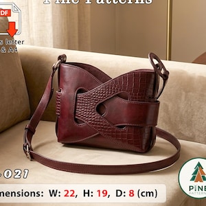 Leather Crossbody Purse Pattern, (A4/US Letter PDF), P-021, Instructions included, DIY, Woven Texture Template