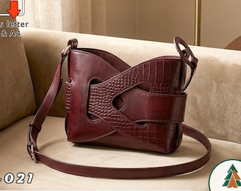Leather Crossbody Purse Pattern, (A4/US Letter PDF), P-021, Instructions included, DIY, Woven Texture Template