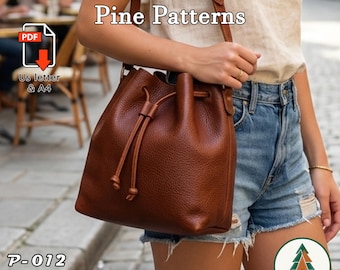 Leather Bucket Bag Pattern (A4/US Letter PDF) P-012, instructions included, DIY, Hand/Machine sewing