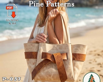 Leather Beach Tote Bag Pattern (A4/US Letter PDF) P-037 ,instructions included, DIY, Hand & Machine