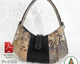 Leather Purse Pattern, (A4/US Letter PDF), P-062, Instructions included, DIY, shell design