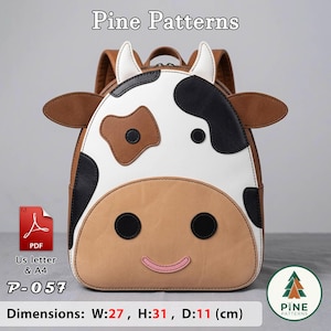 Leather Backpack Pattern, (A4/US Letter PDF), P-057, instructions included, DIY, Hand/Machine sewing, Cow design