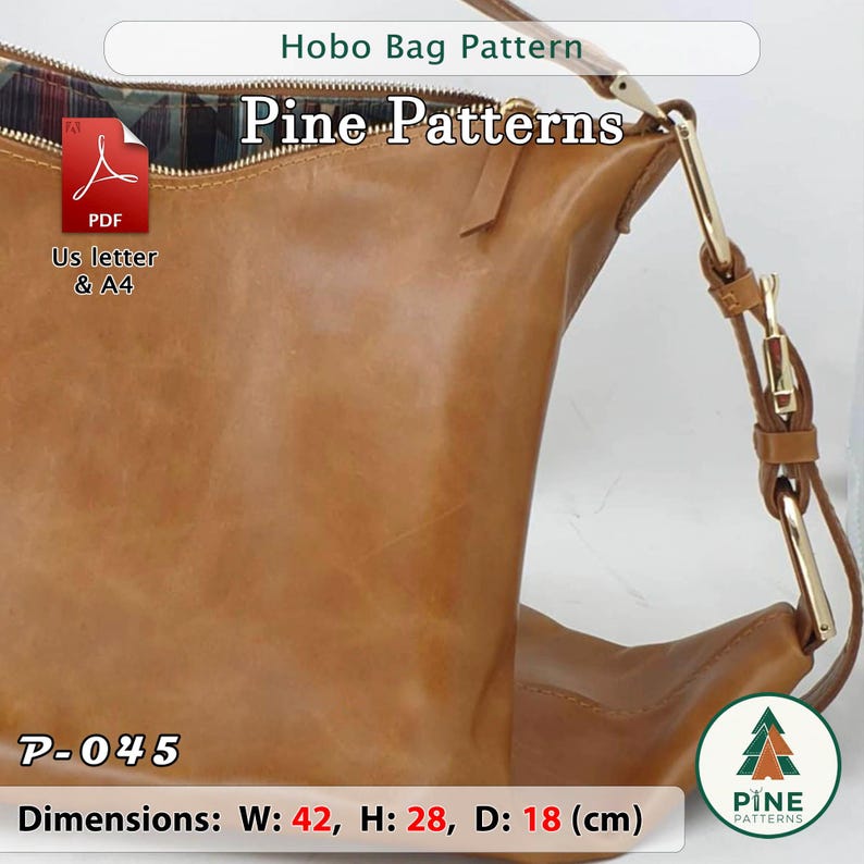 Leather Hobo Bag Pattern (A4/US Letter PDF) P-045, instructions included, DIY image 7