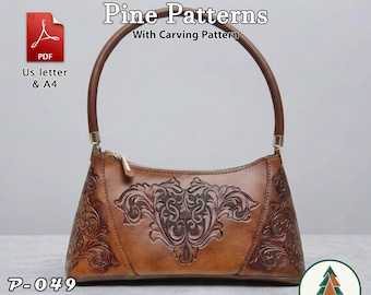 Leather Purse Pattern, (A4/US Letter PDF), P-049, Instructions included, DIY, With Carving Patterns