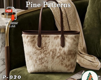 Leather Tote Bag Pattern, (A4/US Letter PDF), P-020, instructions included, DIY, Hand/Machine sewing