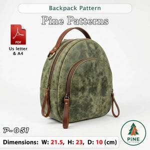 Patron de petit sac à dos en cuir (PDF format A4/Lettre US), P-051, instructions incluses, à faire soi-même, couture à la main ou à la machine