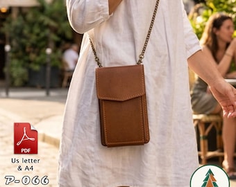 Leather Phone Crossbody Bag Pattern (A4/US Letter PDF), P-066, Instructions included, Phone Wallet