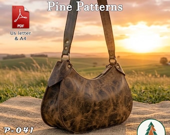 Leather Shoulder Bag Pattern (A4/US Letter PDF) P-041, instructions included, DIY, Hand/Machine sewing, Structured Hobo
