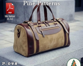 Leather Duffle Bag Pattern (A4/US Letter PDF), P-048, instructions included, DIY, Hand/Machine sewing, Travel Bag Template