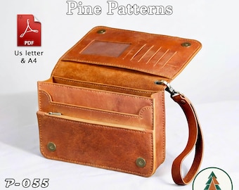 Leather Document Clutch Pattern (A4/US Letter PDF) P-055 ,instructions included, DIY, Men clutch