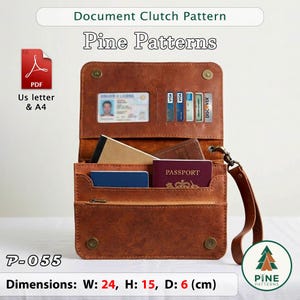 Leather Document Clutch Pattern (A4/US Letter PDF) P-055 ,instructions included, DIY, Men clutch