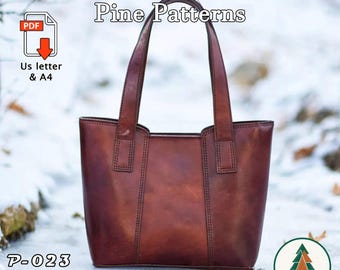 Leather Tote Bag Pattern, (A4/US Letter PDF), P-023, instructions included, DIY, Hand Sewing