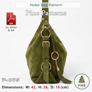 Leather Hobo Bag Pattern (A4/US Letter PDF) P-045, instructions included, DIY image 3
