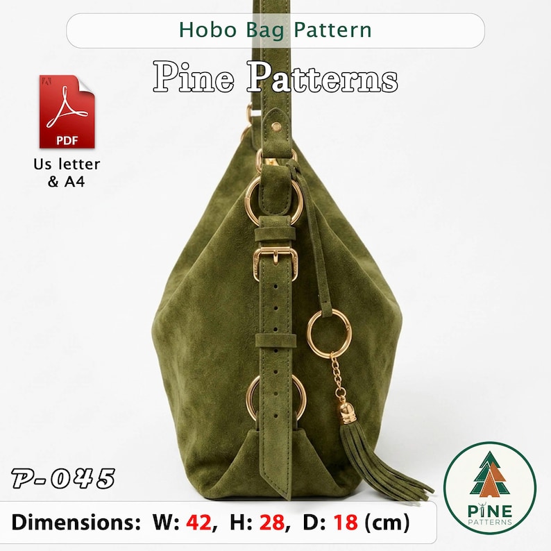Leather Hobo Bag Pattern (A4/US Letter PDF) P-045, instructions included, DIY image 3