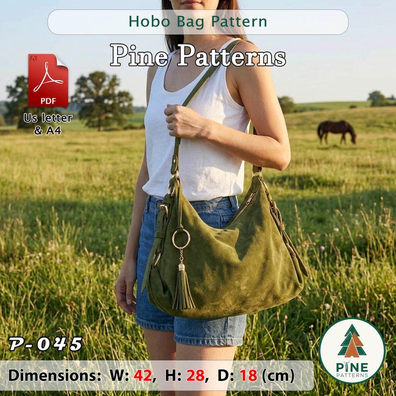 Leather Hobo Bag Pattern (A4/US Letter PDF) P-045, instructions included, DIY image 4