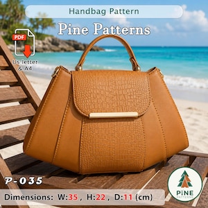 Leather Handbag Pattern (A4/US Letter PDF) P-035 ,instructions included, DIY, Shells Design, Beach Bag