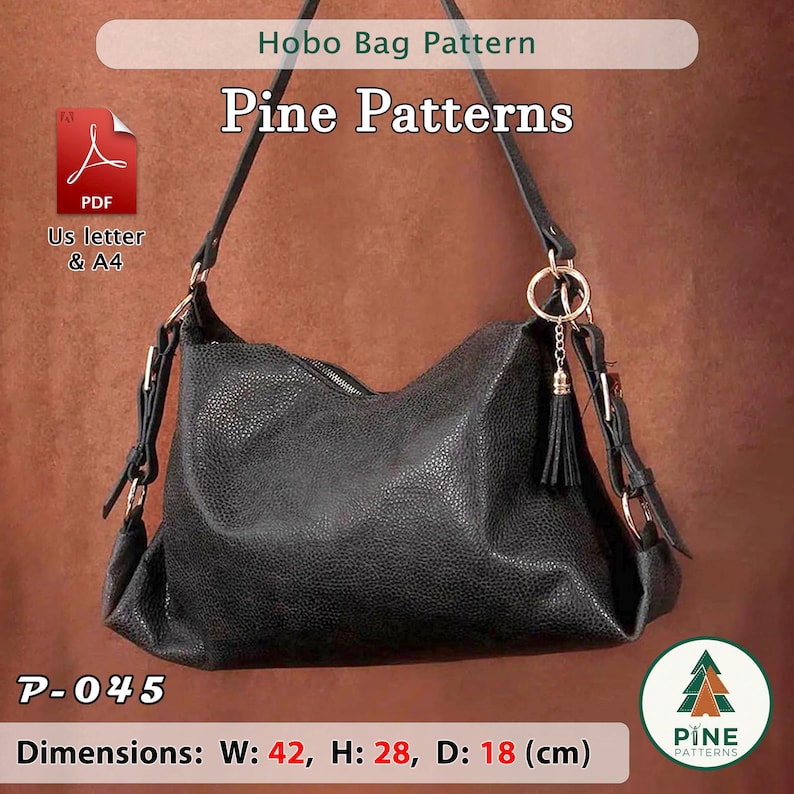 Leather Hobo Bag Pattern (A4/US Letter PDF) P-045, instructions included, DIY image 8