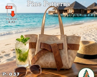 Leather Beach Tote Bag Pattern (A4/US Letter PDF) P-037 ,instructions included, DIY, Hand & Machine