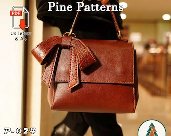 Leather Bow tie Purse Pattern, (A4/US Letter PDF), P-024, Instructions included, DIY, Hand and Machine Sewing , Handbag, Lady Bag