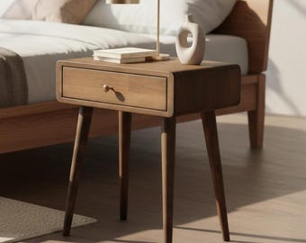 Handmade Wooden Nightstand: Minimalist Scandinavian Bedside Table