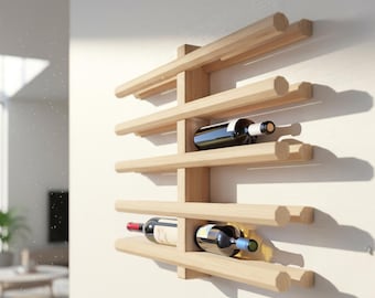 Wooden Wine Racks Wall Mount, Handmade Oak Wine Shelves: Modern Scandinavian Bottle Organizer, Wine Display Storage