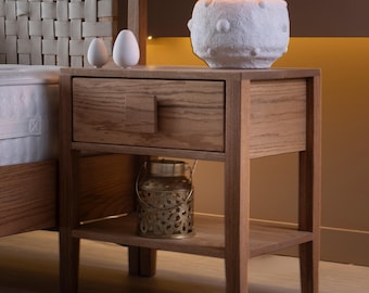 Solid Oak Nightstand with Drawer - Scandinavian Bedside Table - Minimalist Mid Century Side Table - Handmade Small Bedroom Wood Furniture