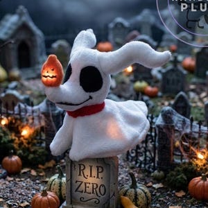 Zero Plush (O Estranho Mundo de Jack / A Noite Antes do Natal) - 20 cm, Cachorro Fantasma, Personalizável, Pelúcia, Feito à Mão