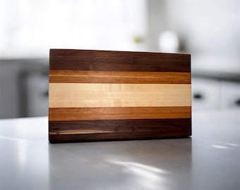 Handmade Striped Hardwood Cutting Board – Walnut, Cherry & Maple