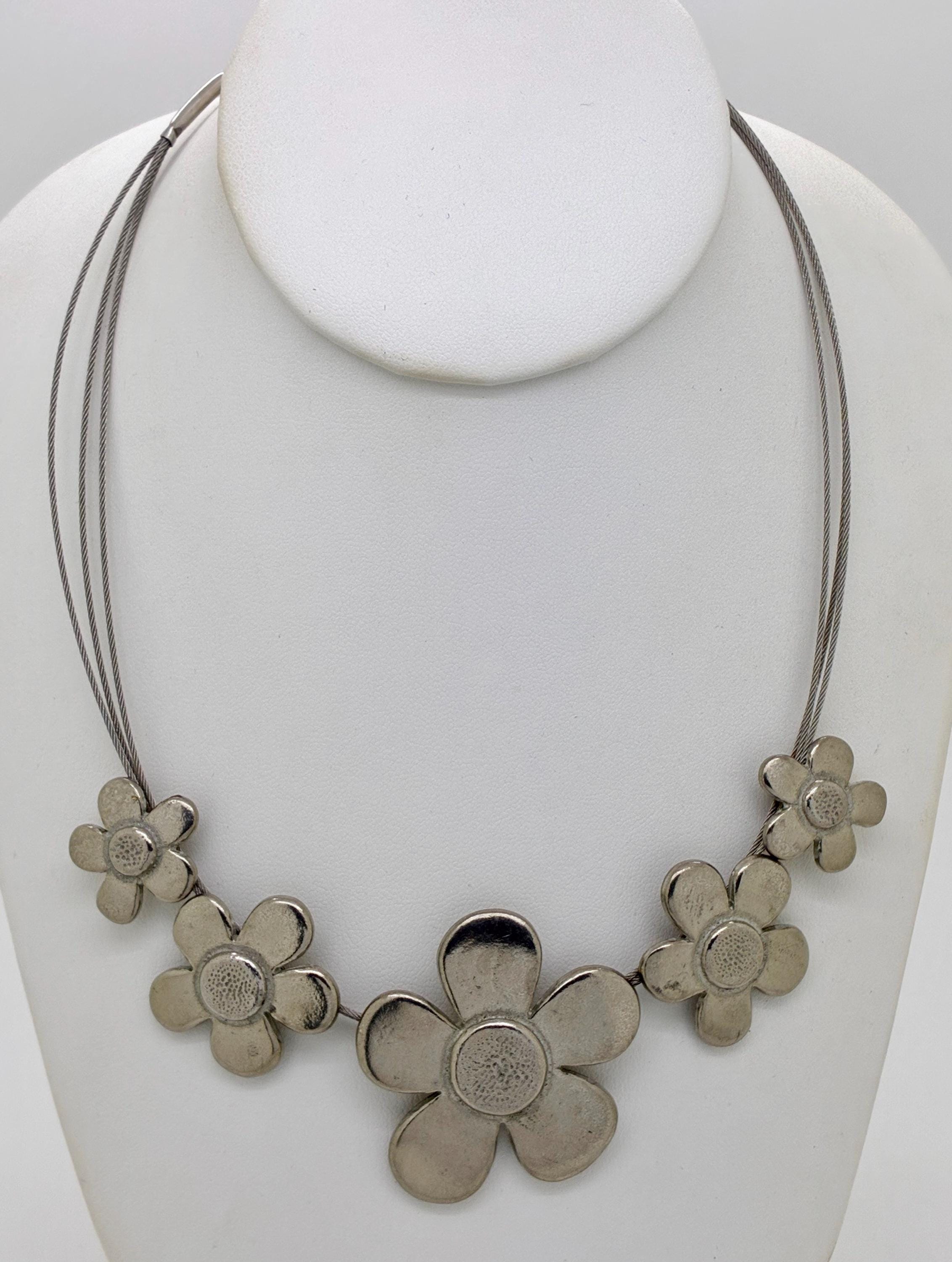 Vintage St Justin Cornwall SJC Pewter Statement Daisy Flower Torc