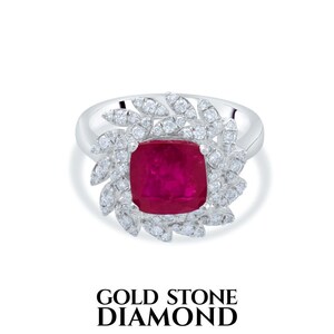 Anello con diamanti naturali e rubini in oro 14 carati, anello con motivo floreale, certificato IGI, regalo fatto a mano per lei, anello di fidanzamento