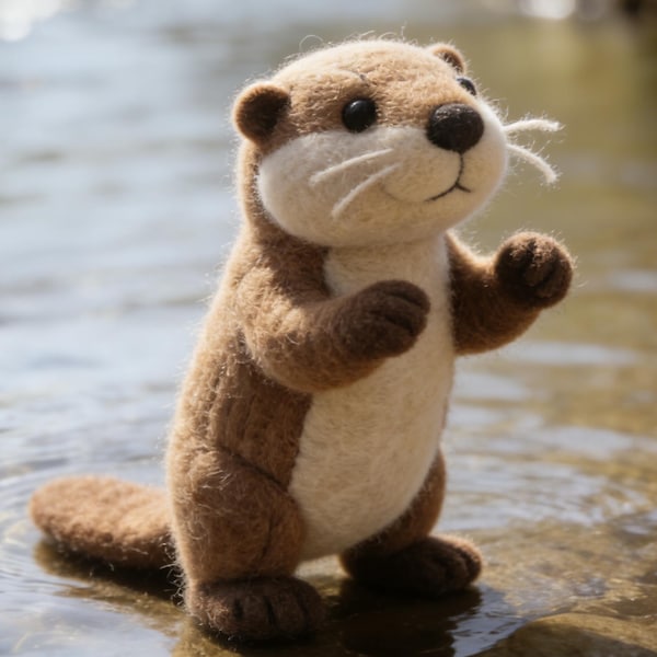 Peluche de nutria de fieltro, lindo juguete de nutria hecho a mano, figura de animal de lana, regalo de nutria, regalo único para amantes de los animales