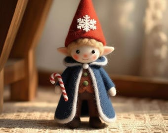 Handmade Felt Elf Figurine | Needle Felted Christmas Elf | Wool Fairy Decoration | Holiday Shelf Décor | Cute Xmas Gift