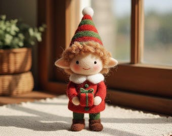 Wool Felt Xmas Elf, Handmade Wool Felt Christmas Elf Figurine, Cute Holiday Decor, Felted Elf Ornament, Christmas Gift for Her or Home