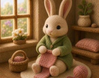 Minimalist Felt Rabbit Figurine, 8cm Handmade Wool Bunny Sculpture, Scandinavian Style Soft Animal Decor, Neutral Home Accent