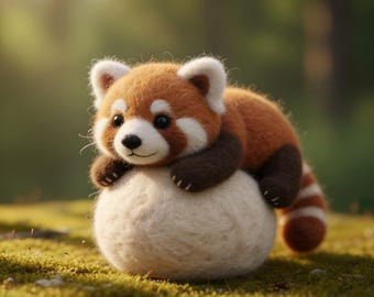 Needle Felted Red Panda with Bamboo | Handmade Wool Animal Sculpture | Cute Wildlife Decor, Nature Lover Gift, Whimsical Desk Buddy