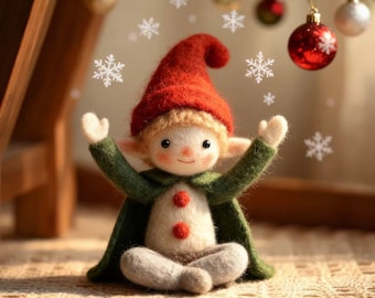 Wool Felt Xmas Elf, Handmade Wool Felt Christmas Elf Figurine, Cute Holiday Decor, Felted Elf Ornament, Christmas Gift Idea, Elf Figurine