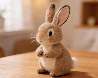 Handmade Needle Felted Bunny Figurine, Cute Rabbit Decor, Waldorf Inspired Animal, Cottagecore Home Decor, Mini Animal Sculpture