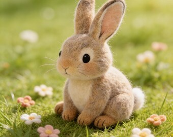 Jolie figurine de lapin en feutre avec carottes, décoration de lapin de Pâques, poupée lapin faite main, décoration de maison de printemps, cadeau pour amoureux des lapins