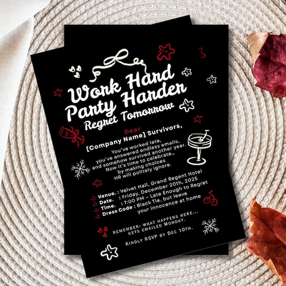 Funny Corporate Holiday Invitation – Hand Illustrated Black End of