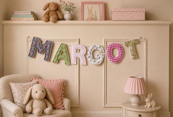 Personalised name bunting, Nursery decor, handmade fabric letter banner, baby girl gift, birthday present